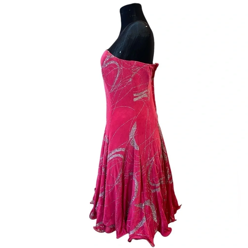 Vintage Rivar's Pink Ruffle One Shoulder Dance Dress 5/6 - Picture 6 of 16